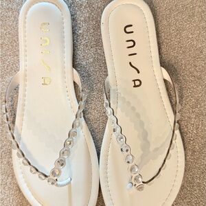 Unisa White and Silver Beaded Sandals